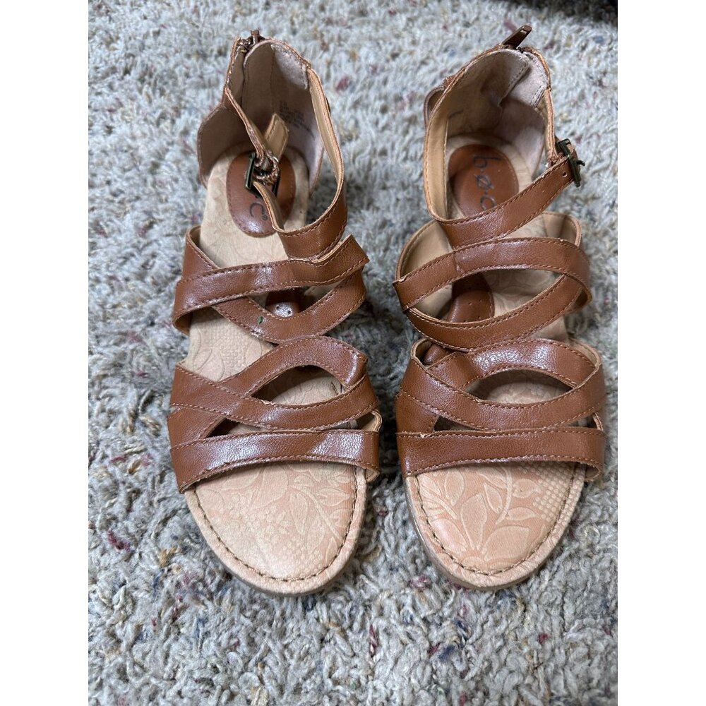 B.O.C Brown Strappy Sandals Women’s 7M Comfort Cushioned Sole Cork Wedge Design